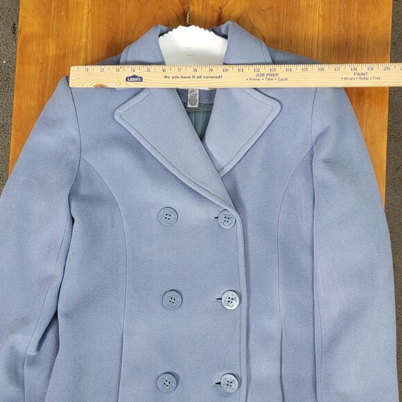 Women's Pale Blue Wool Cashmere Blend Double Breasted Peacoat - 6 - Picture 7 of 13